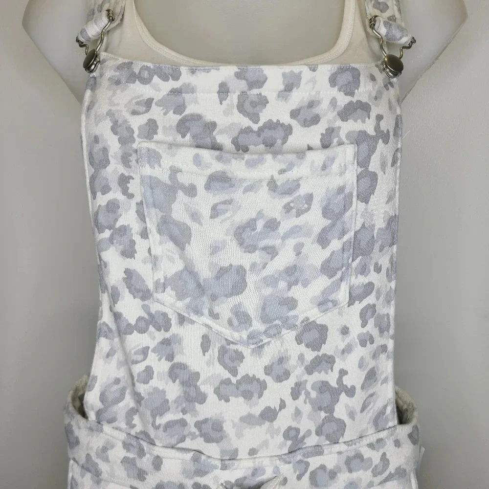 Vintage Havana Gray White Leopard Print Soft Fleece Shorts Overalls Small - Picture 4 of 16